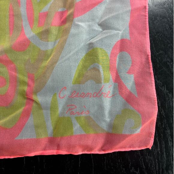 Vtg Square Scarf- C esandre Paris- Pink Yellow Abstract Design- 28.5" some wear - Picture 3 of 5